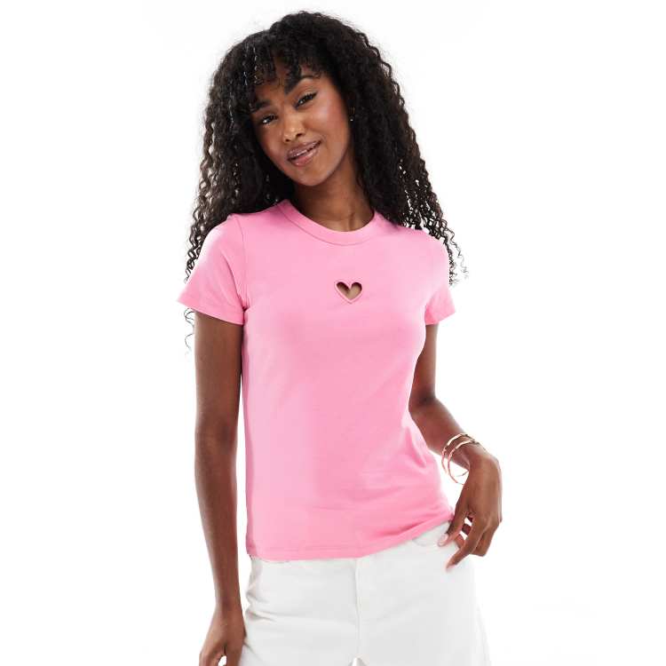 T-shirt J Crew Donna Taglia L, Cotone Rosa Con Cuori Vintage, Girocollo, Nuova Con Etichetta - Foto 2