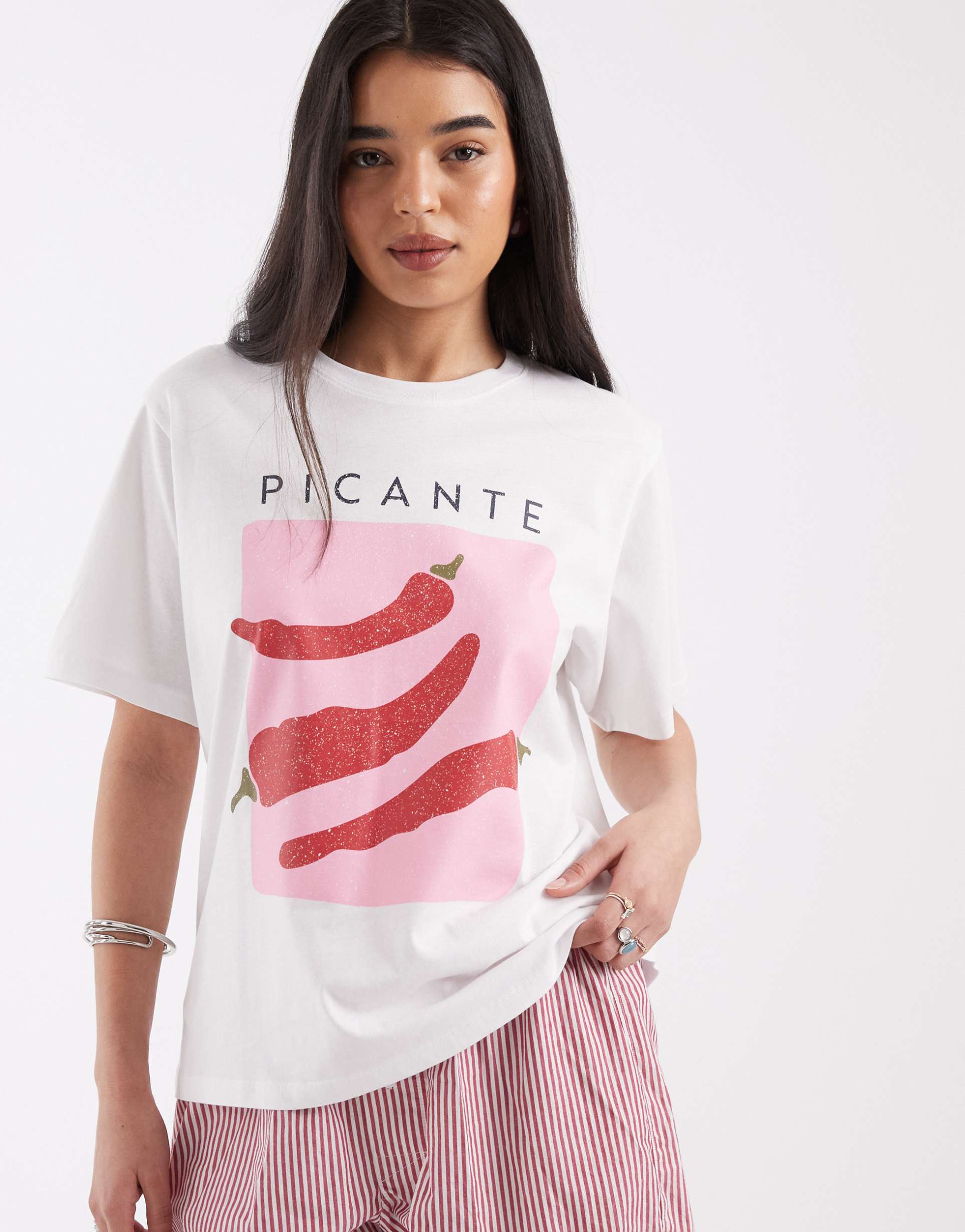 jjxx t-shirt with chilli pepper front print in white