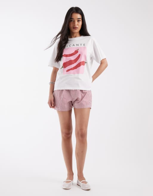 JJXX t-shirt with chilli pepper front print in white, 2 of 4