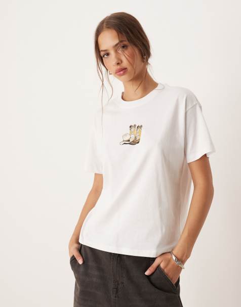 JJXX t-shirt with cowboy print in white - view 1