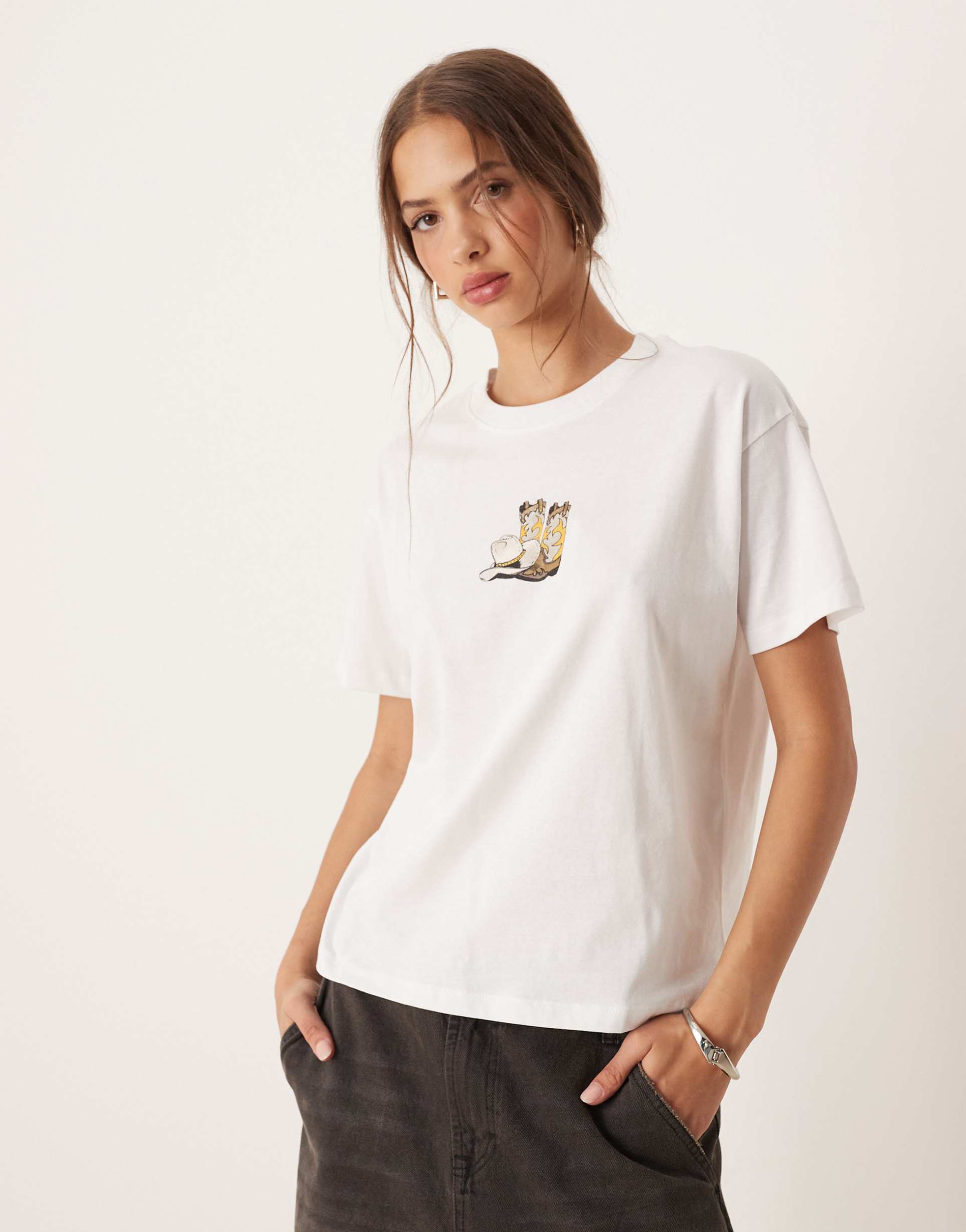 jjxx t-shirt with cowboy print in white