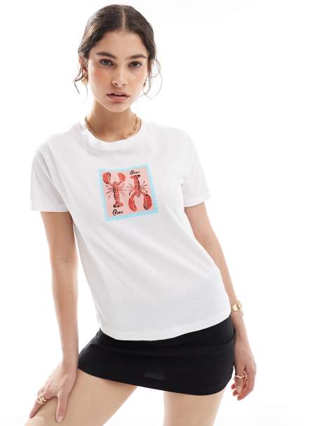 JJXX t-shirt with lobster print in white - view 1