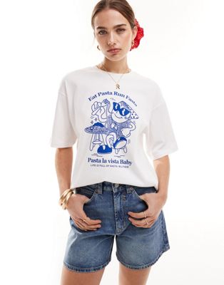 JJXX t-shirt with pasta chest print in white