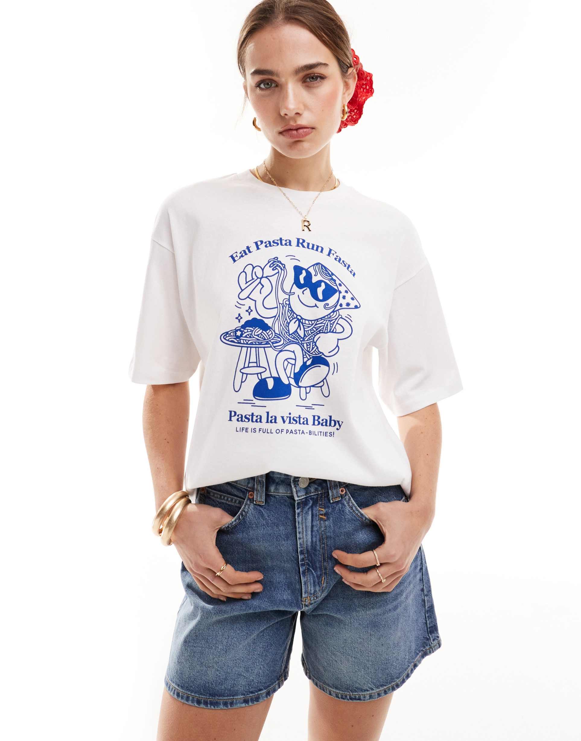 jjxx t-shirt with pasta chest print in white