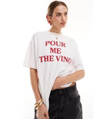 JJXX t-shirt with pour me the vino chest print in white