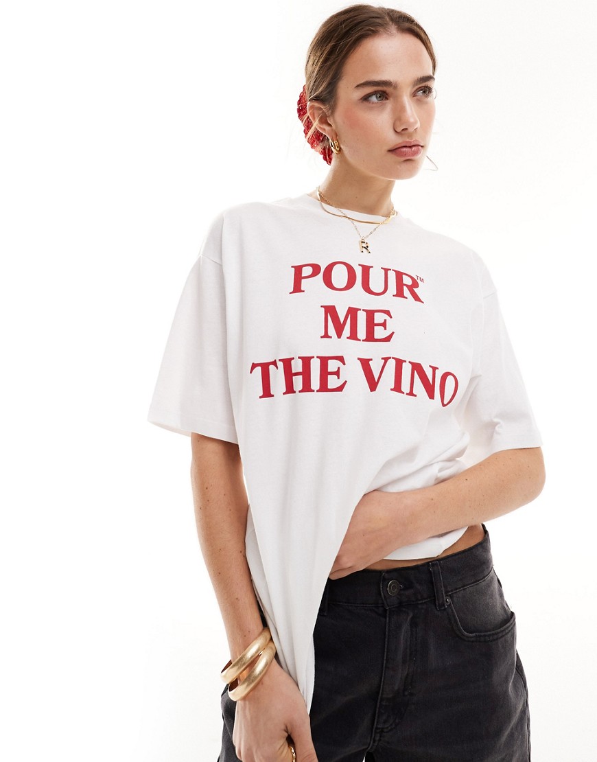 JJXX t-shirt with pour me the vino chest print in white