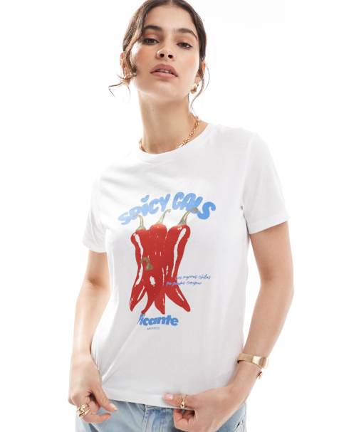 JJXX t-shirt with spicy girls print in white - view 1