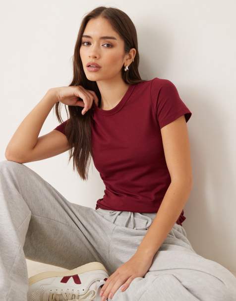 JJXX – Tailliertes T-Shirt in Burgunderrot - view 1