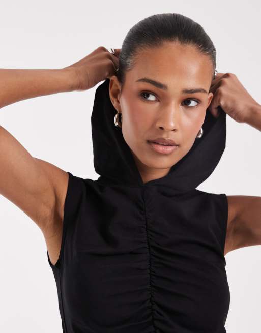JJXX tanktop met capuchon en gerimpeld in zwart, 3 van 4