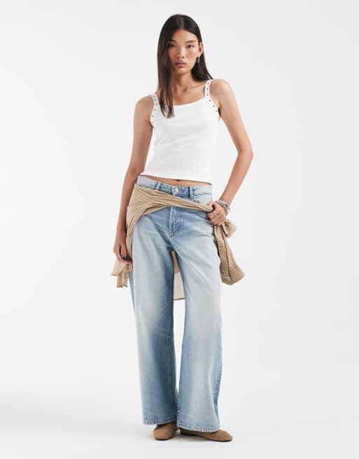 JJXX tanktop met oogjes en studs in crème, 2 van 4