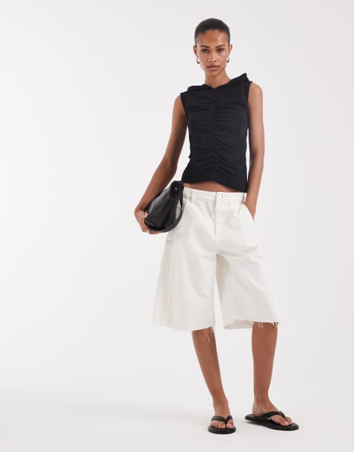 JJXX Tanktop mit Raffung und Kapuze in Schwarz, 2 von 4