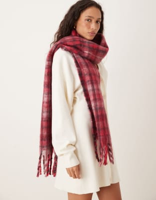 JJXX JJXX tassle scarf in burgundy check-Red