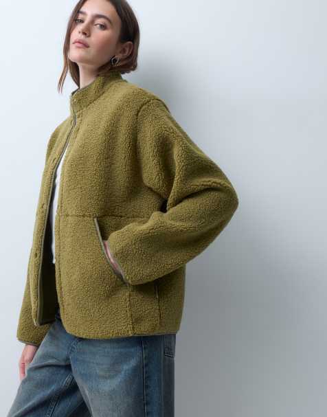 JJXX teddy jacket with high neck in avocado green - view 1