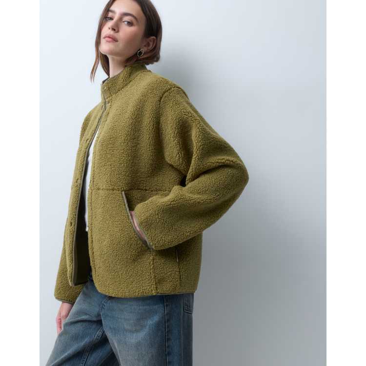 JJXX teddy jacket with high neck in avocado green | ASOS