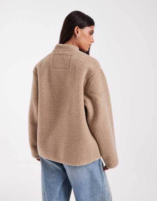 JJXX teddy jacket with high neck in beige, 3 of 4