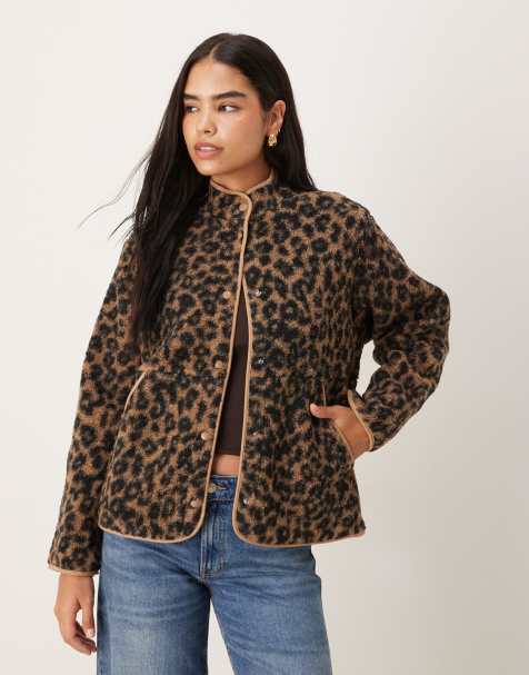 JJXX teddy leopard print jacket in multi