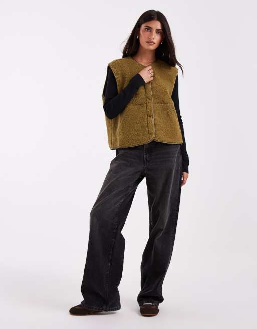 JJXX teddy vest in avocado green, 2 of 4