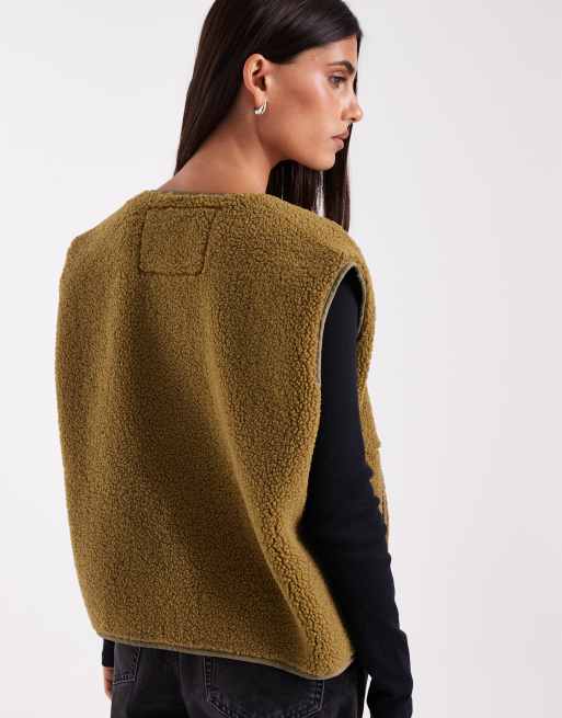 JJXX teddy vest in avocado green, 3 of 4
