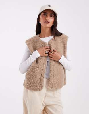 JJXX teddy vest in beige | ASOS