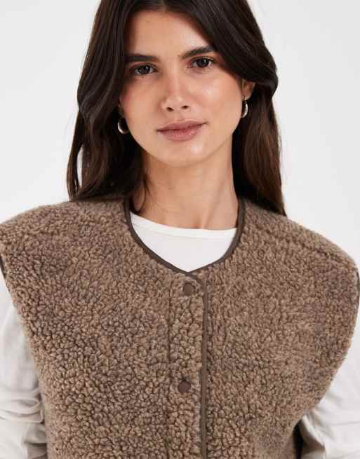 JJXX teddy vest in light brown, 3 of 4