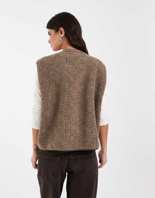 JJXX teddy vest in light brown, 4 of 4