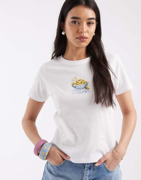 JJXX tee with olive print in white - view 1