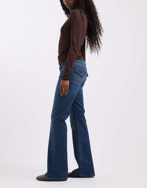 JJXX Texas low rise flared jeans in blue wash, 3 of 5