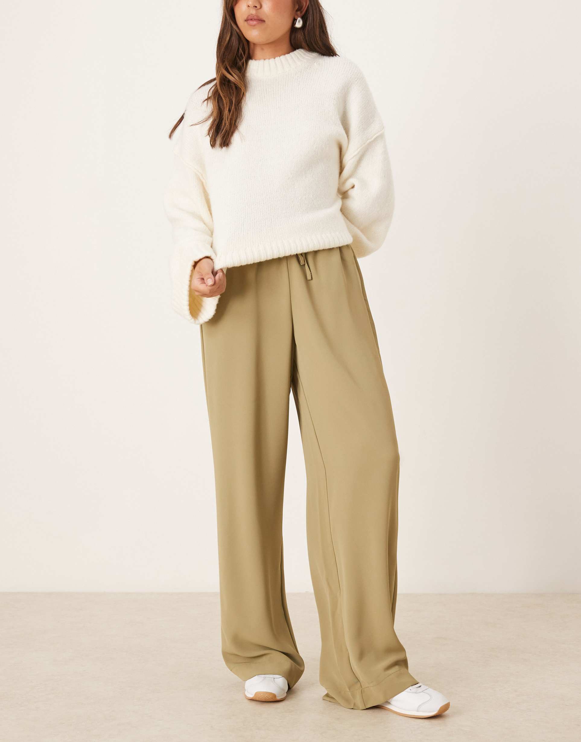 jjxx tie waist wide leg pants in beige