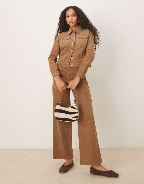 JJXX Tokyo wide fit trousers in brown cord