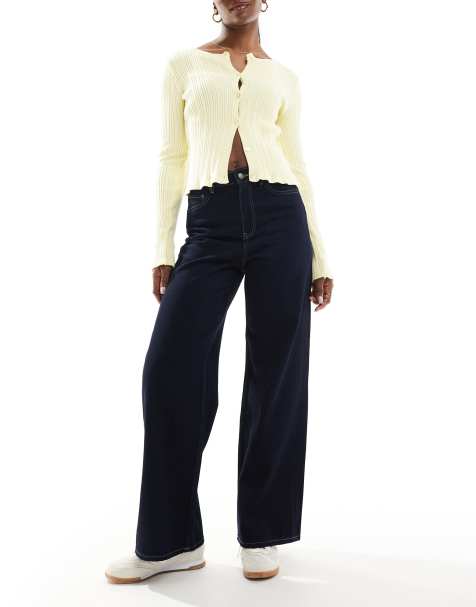 JJXX Tokyo wide leg jeans in dark blue denim