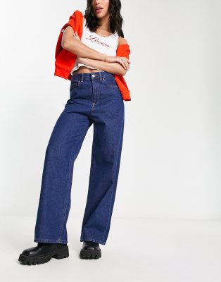 JJXX Tokyo high waisted wide leg jeans in dark blue