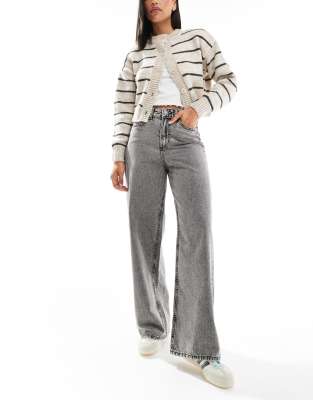 Tokyo high waisted wide leg jeans in gray acid wash