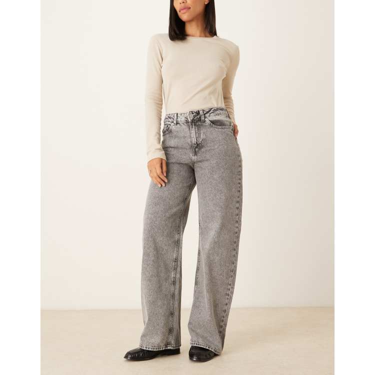 JJXX Tokyo high waisted wide leg jeans in gray acid wash | ASOS
