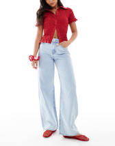 ASOS DESIGN Petite baggy wide leg jeans in lightwash