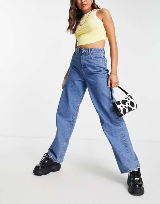 JJXX Tokyo high waisted wide leg jeans in mid blue wash