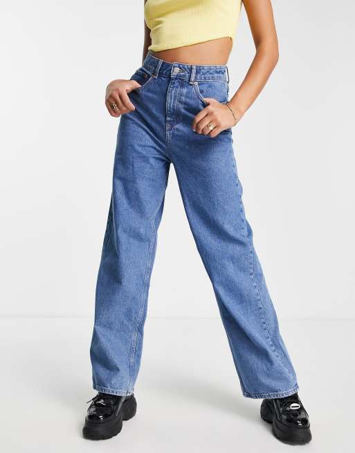 JJXX Tokyo high waisted wide leg jeans in mid blue wash