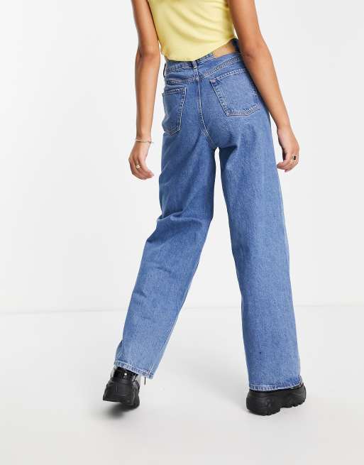 JJXX Tokyo high waisted wide leg jeans in mid blue wash