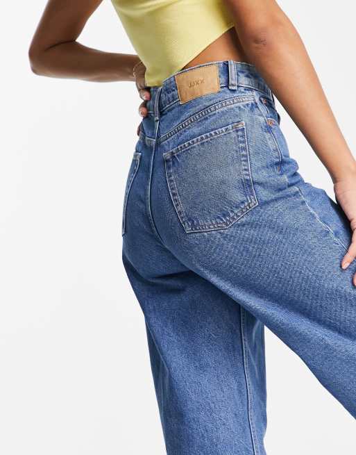 JJXX Tokyo high waisted wide leg jeans in mid blue wash