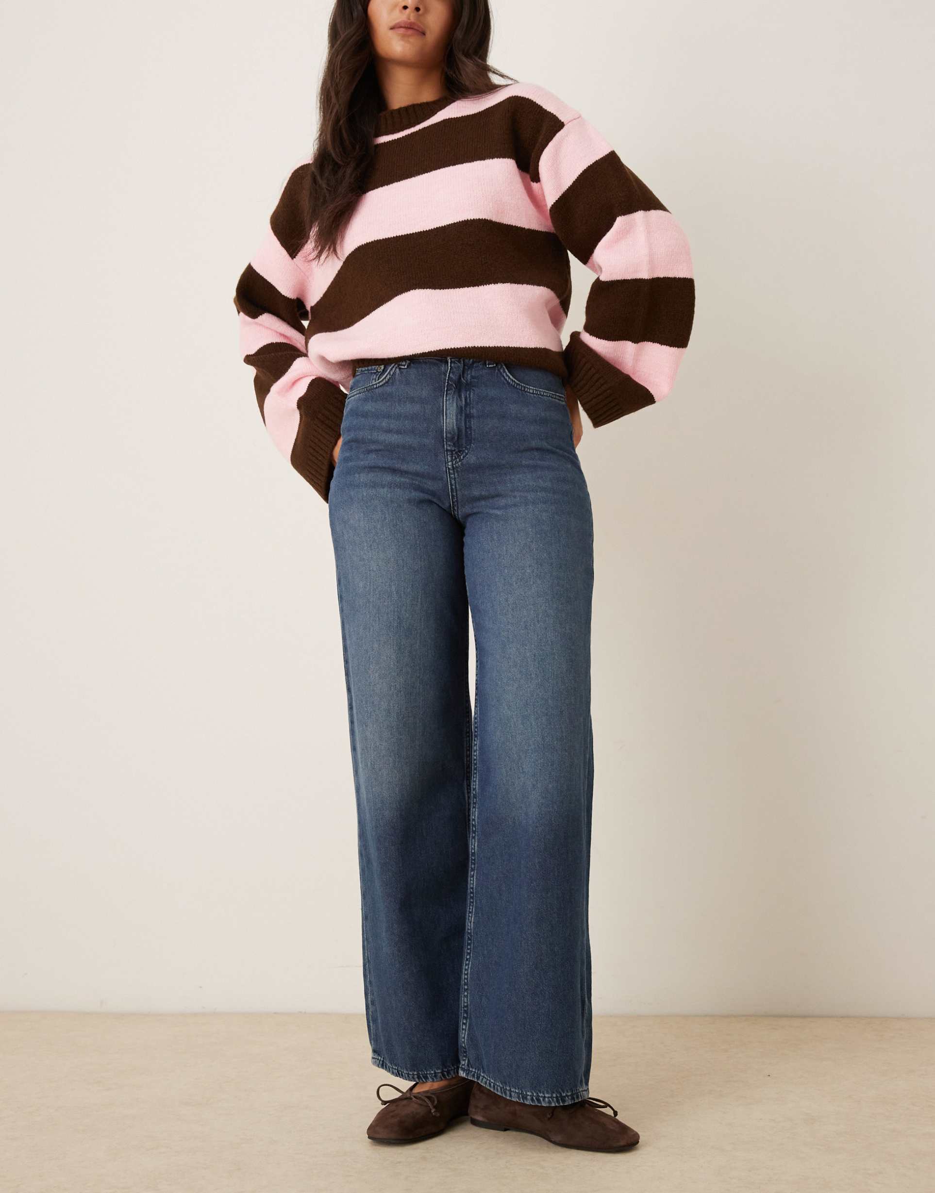 jjxx tokyo high waisted wide leg jeans in mid blue wash