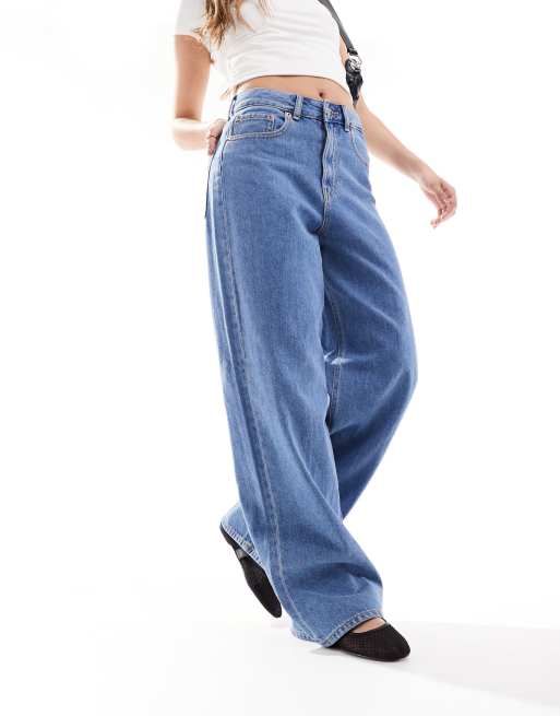 JJXX Tokyo high waisted wide leg jeans in mid blue