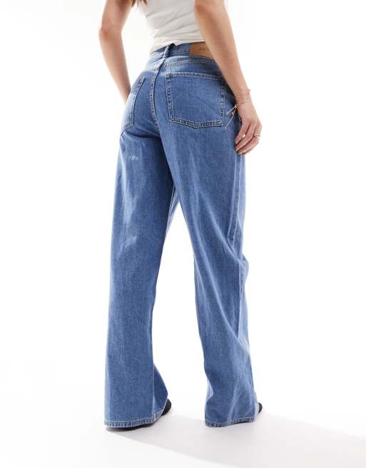 JJXX Tokyo high waisted wide leg jeans in mid blue