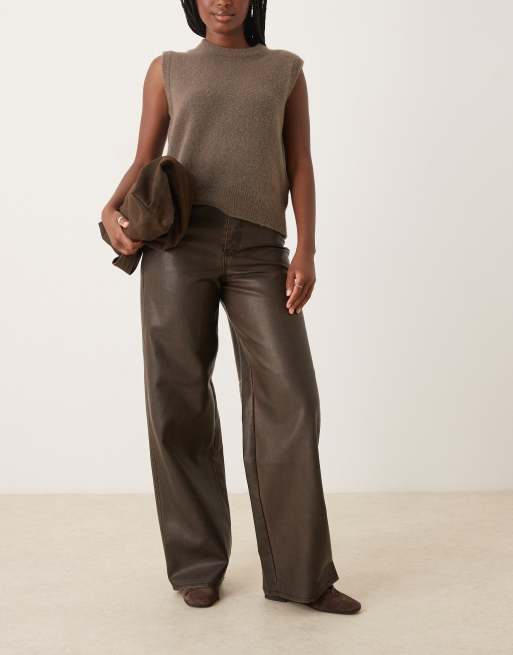 JJXX – Tokyo – Hose mit weitem Bein aus braunem, gewaschenem Kunstleder