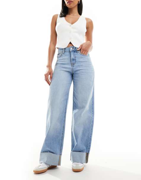 JJXX Tokyo wide fit jeans with turn up in light blue