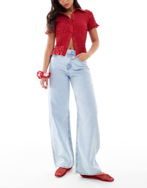 JJXX - Tokyo - Jeans met hoge taille en wijde pijpen in lichtblauw met wassing