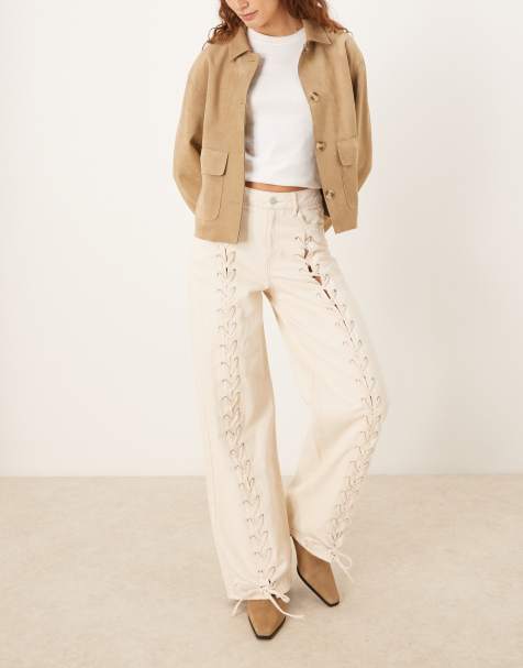 JJXX Tokyo lace detail jeans in cream - view 1