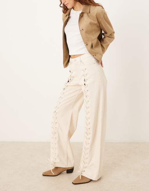 JJXX Tokyo lace detail jeans in cream, 2 of 5