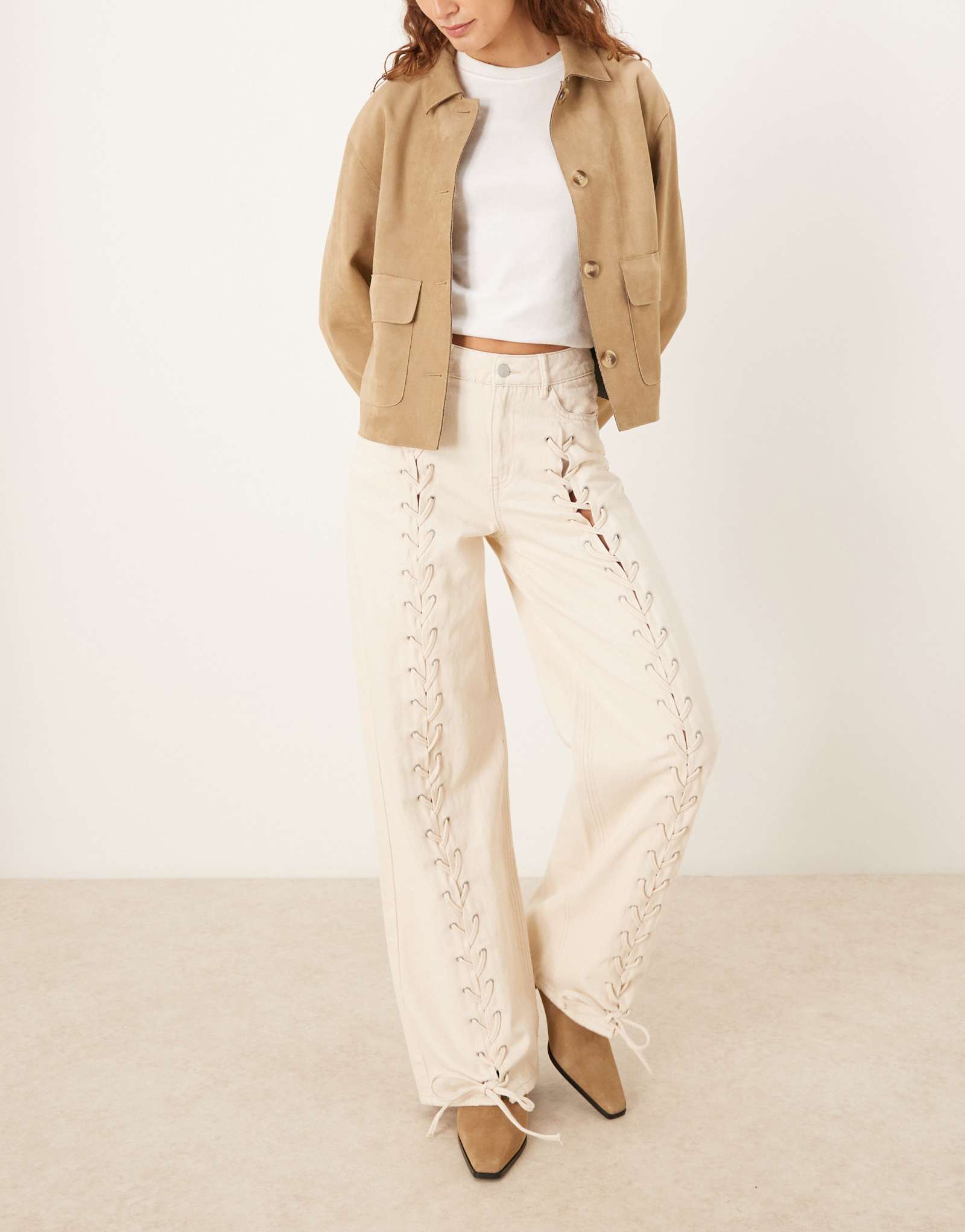 Джинсы JJXX Tokyo с отделкой на шнуровке кремового цвета