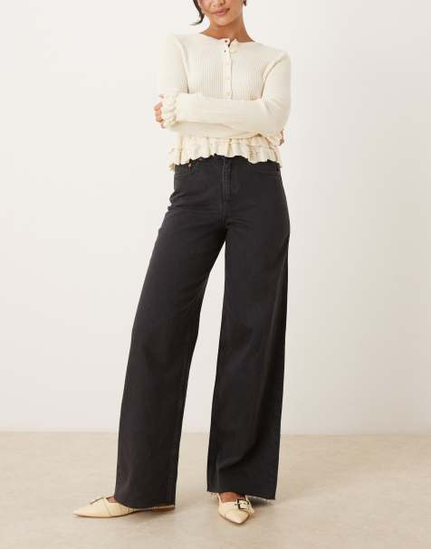 JJXX – Tokyo – Svarta, vida jeans med tvättad finish - view 1