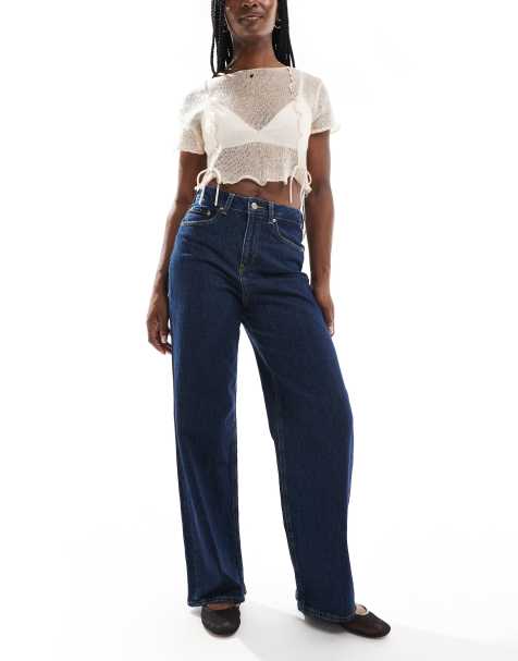 JJXX Tokyo wide fit jeans in dark blue with contrast pockets - view 1