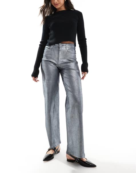 JJXX Tokyo wide fit jeans in grey glitter - view 1
